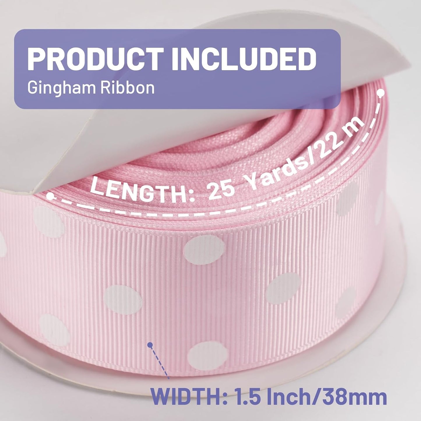 Polka Dot Grosgrain Ribbon 1.5 Inch, 25 Yards Spool Pink and White Dot Craft Ribbon for Christmas Gift Wrapping DIY Crafts Hair Bows Wedding Party Decor Sewing and Home Decoration