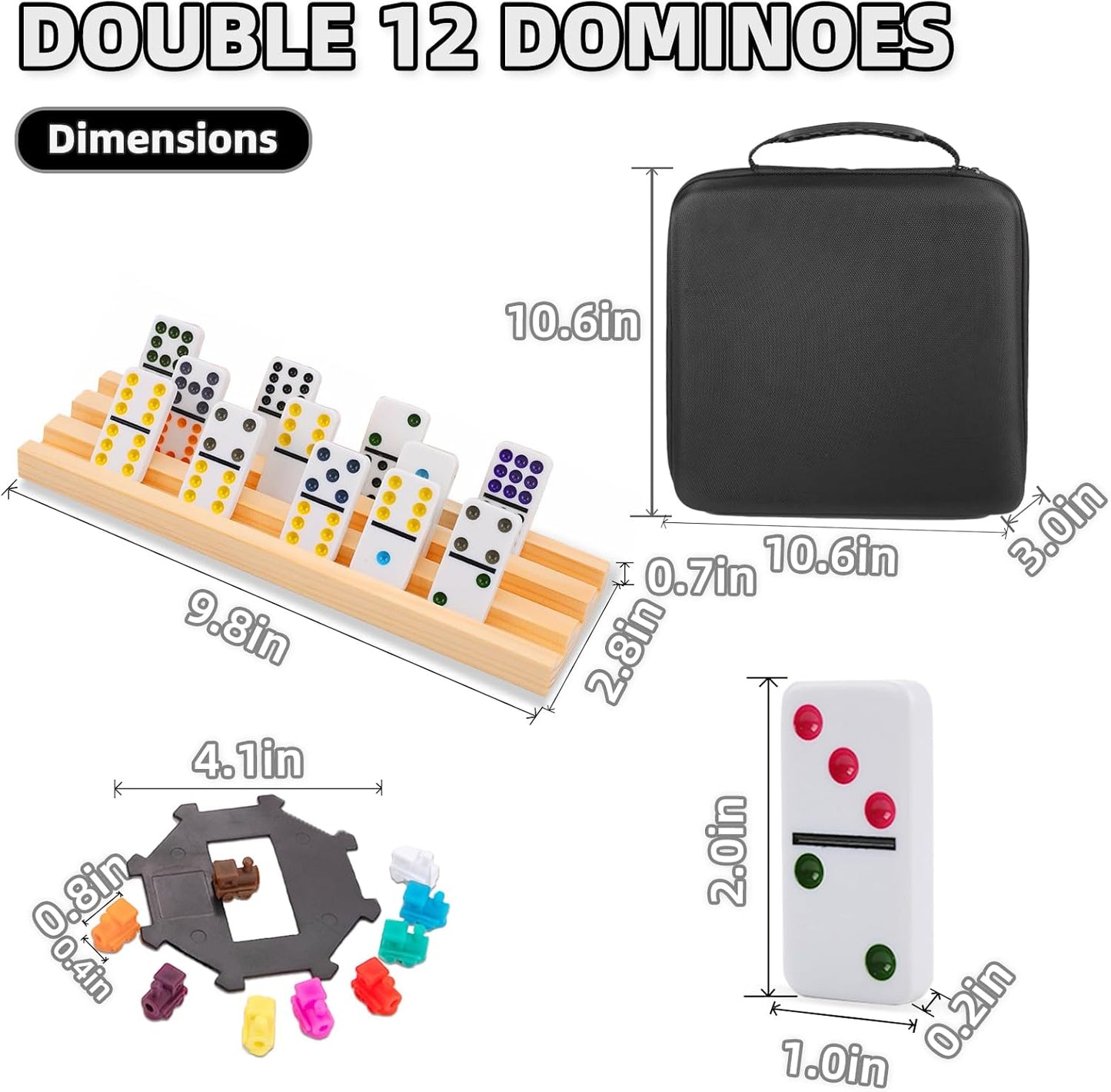 Mexican Train Dominoes Set with 8 Wooden Holders, Double 12 Colored Dot Dominoes with Update Hub, Travel Domino Train Game with 91 Tiles and Portable Carry Case, Family Board Team Games