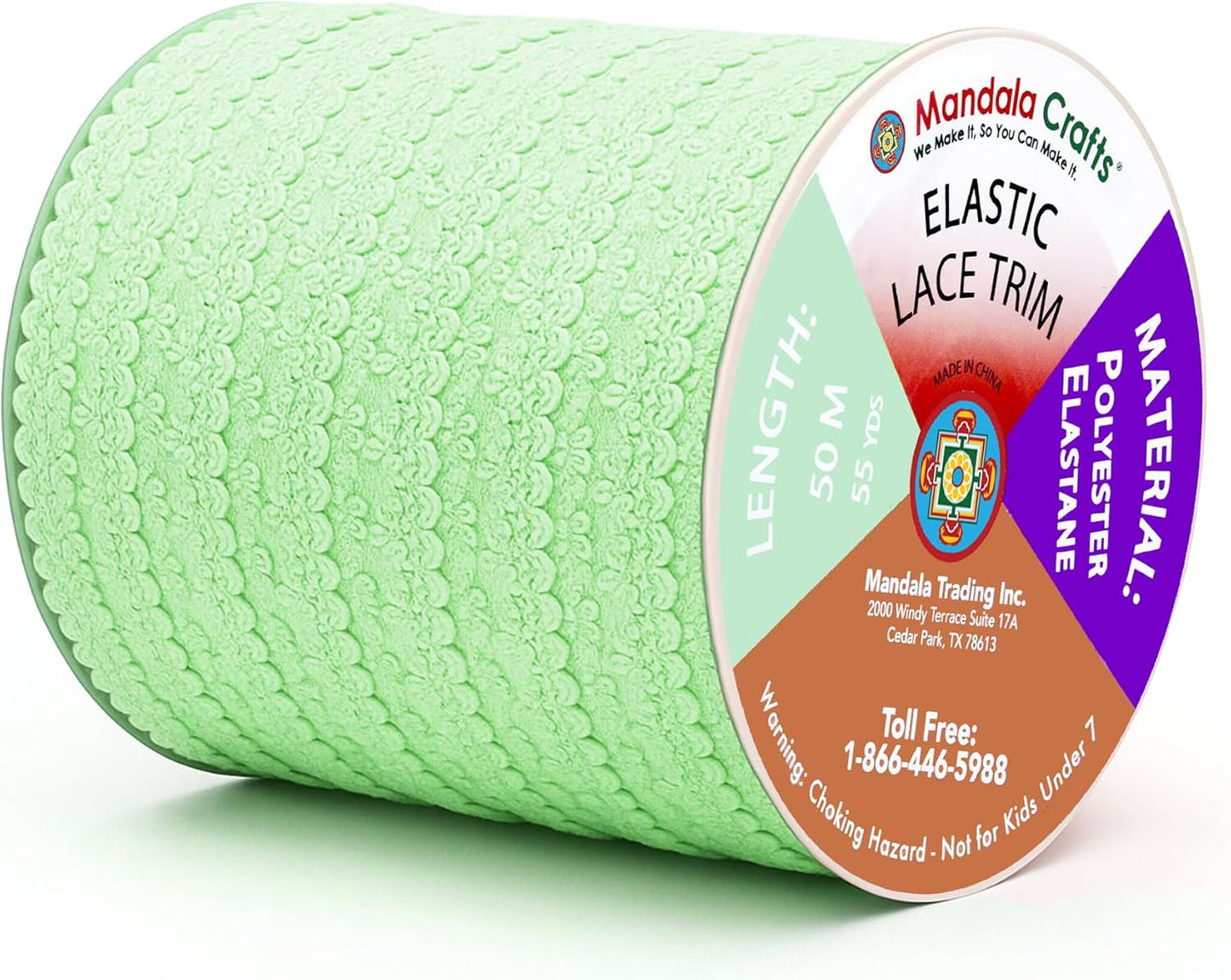 Mandala Crafts Mint Green Stretch Lace Soft Elastic Trim Roll - 55 Yards 1 Inch Wide Stretchy Frilly Picot Ribbon for Sewing Lingerie, Headbands, Underwear, and Crafts