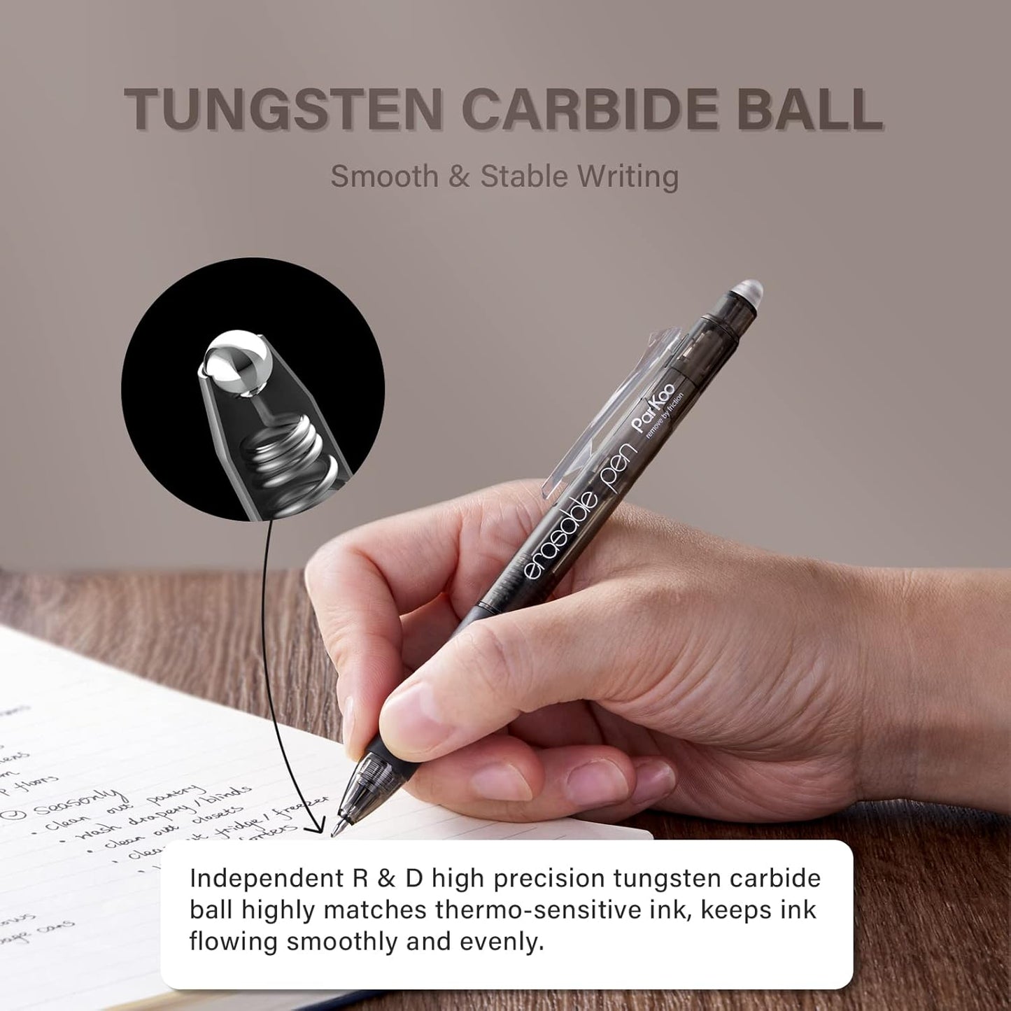 ParKoo Retractable Erasable Gel Pens Clicker Fine Point 0.7 mm, No Need for White Out, 6 Black/6 Blue Ink for Completing Sudoku and Crossword Puzzles