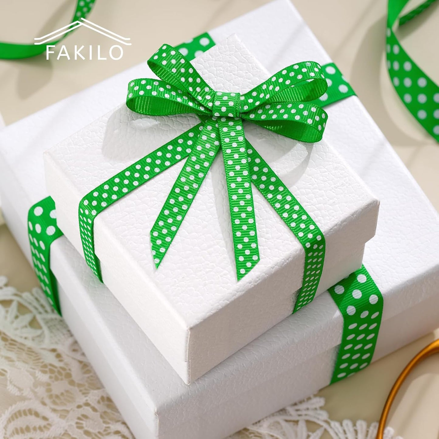 Polka Dot Grosgrain Ribbon 3/8 Inch, 25 Yards Spool Green and White Polka Dot Ribbon for Christmas Gift Wrapping DIY Crafts Hair Bows Wedding Party Decor Sewing and Home Decoration