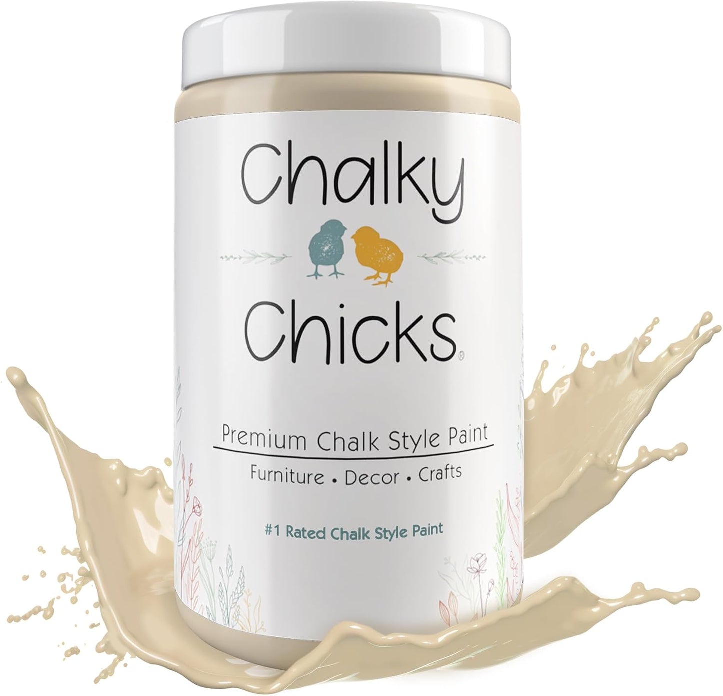 Chalky Chicks All-in-One Chalk Paint for Furniture or Cabinet - 32 Fl Oz - Matte Finish Cuppa Latte Tan for Metal, Wood Furniture Paint - No Sanding All-in-One for Home Decor & Crafts, USA Made