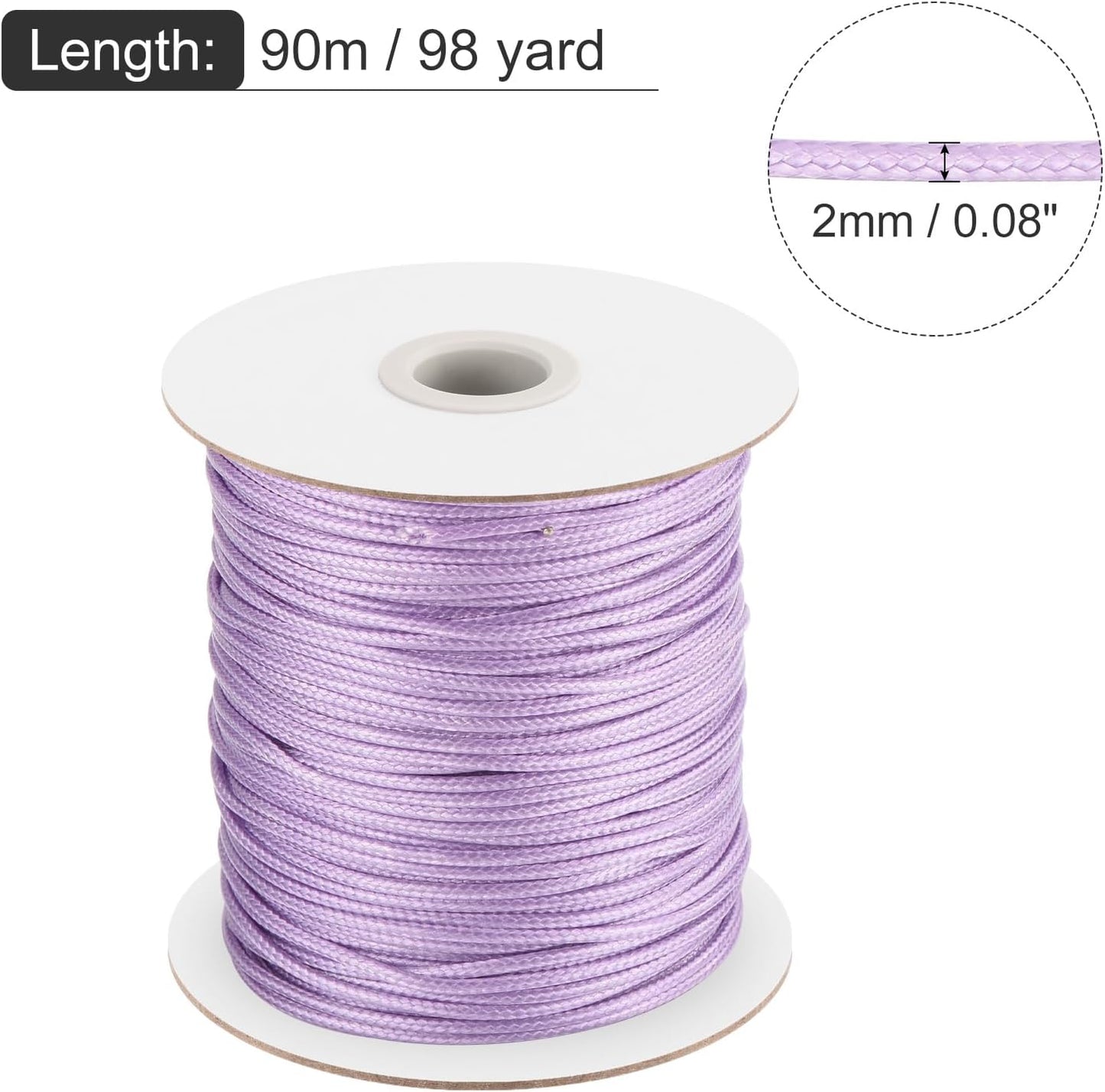 MECCANIXITY Waxed Cord 2mm Waxed Polyester Cord 98 Yard Wax String for Bracelet Making, Necklaces, Beading, Jewelry Making and DIY Crafts(Light Purple)