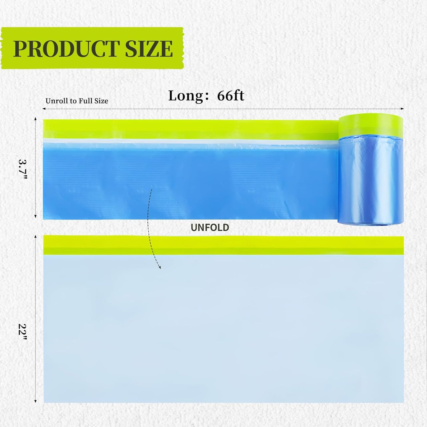Pre-Taped Masking Film for Painting - 22" x 66' Masking Plastic with Automotive Tape and Drape for Covering Cars, Walls, Windows, Furniture, and More During Painting Projects （2 Rolls）