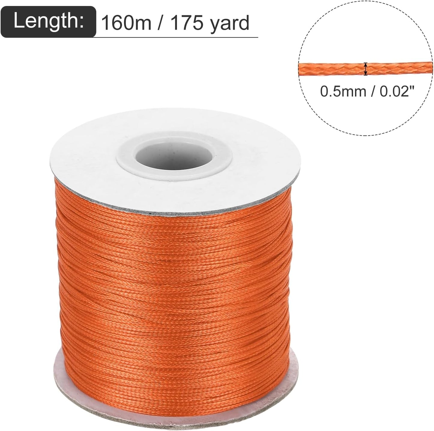 MECCANIXITY Waxed Cord 0.5mm Waxed Polyester Cord 175 Yard Wax String for Bracelet Making, Necklaces, Beading, Jewelry Making and DIY Crafts(Orange Red)