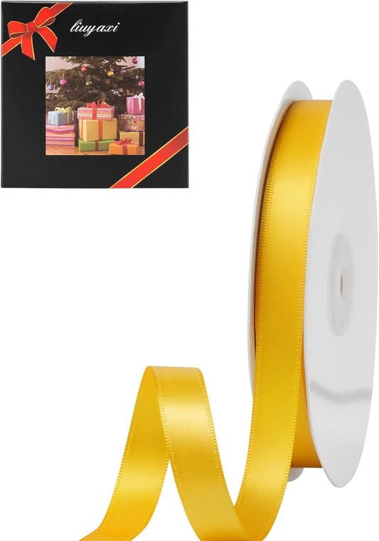 LIUYAXI Yellow Satin Ribbon, Double Faced 1/2" X Continuous 25 Yards Ribbons Perfect for Gift Wrapping Bows Bouquet Wedding Craft and More