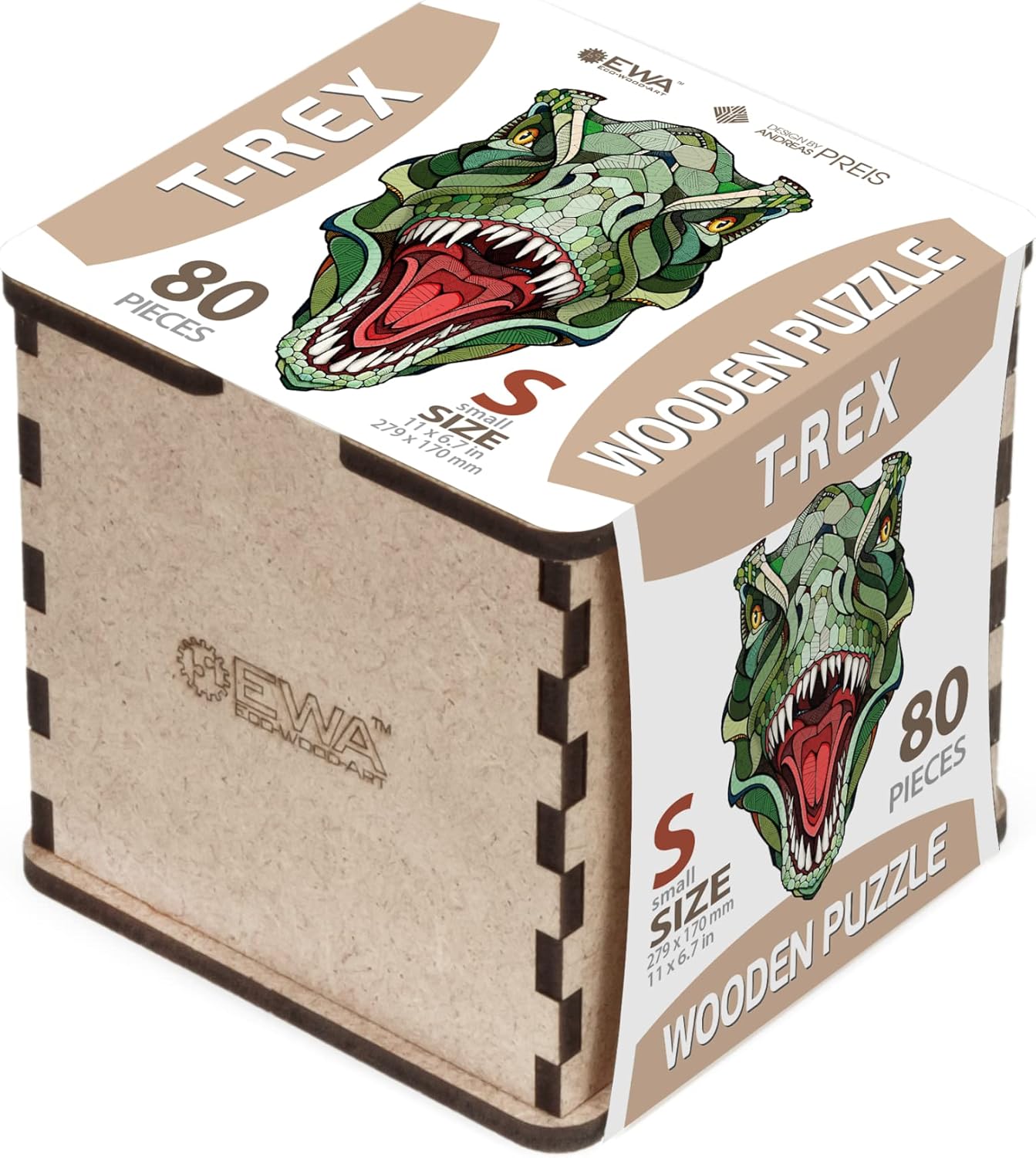 EWA Home Décor – T-Rex Small 80 Pieces – Wooden Jigsaw Puzzle for Adults – Perfect for Artistic Home Decoration and Mindful Relaxation