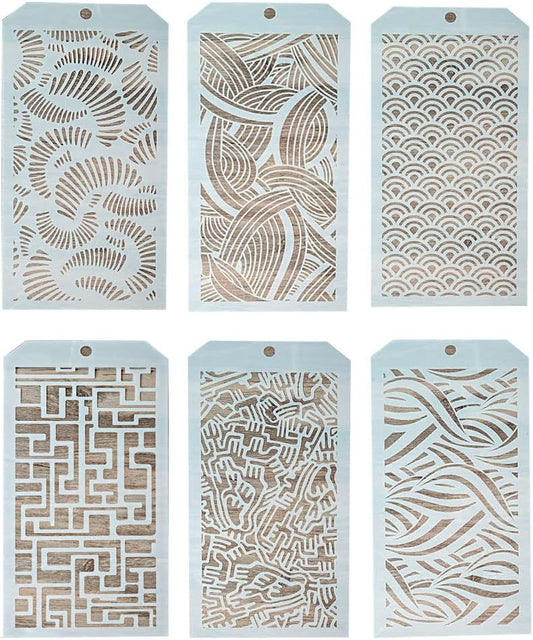 DIY Decorative Stencil Template for Scrapbooking Paiting on Wall Furniture Crafts,Set of 6 (Water Wave)