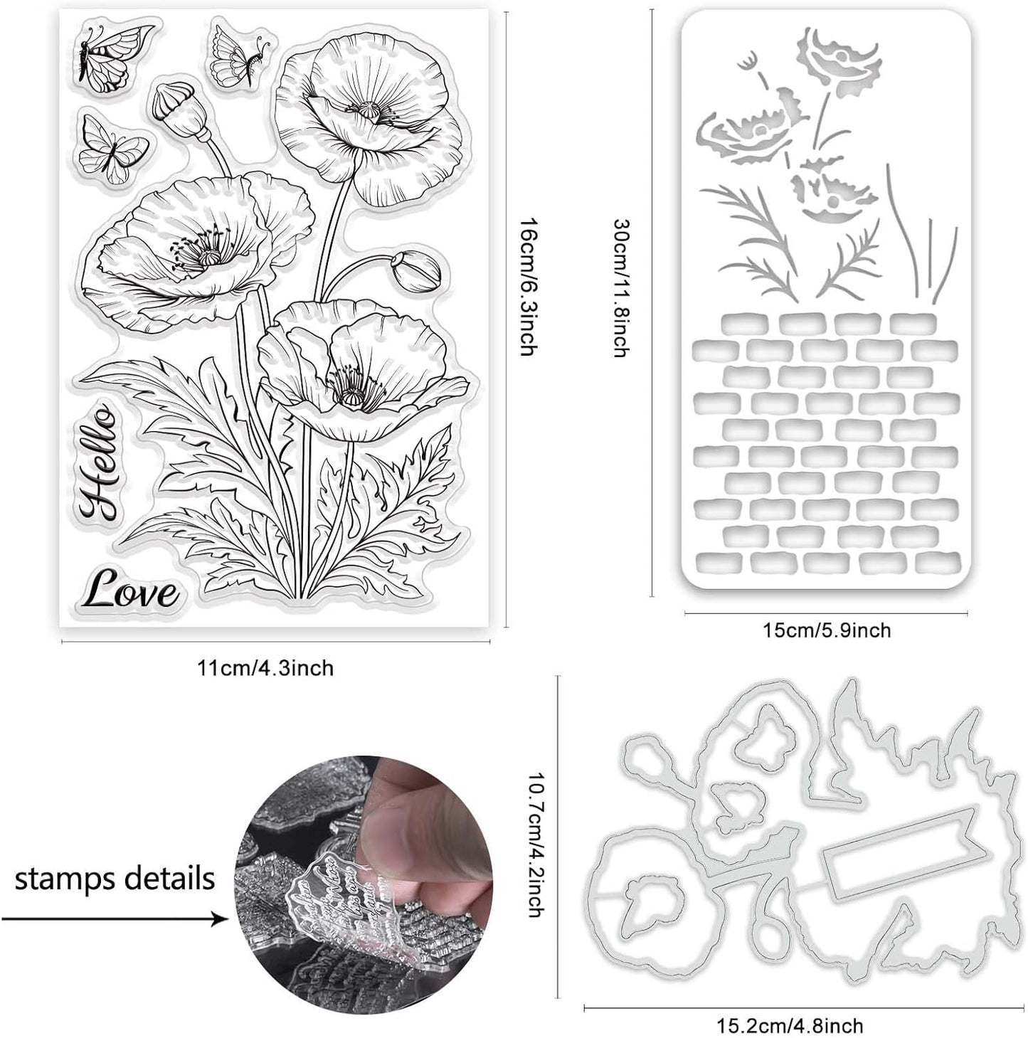 ORIGACH Realistic Corn Poppy Flower Stamps and Die and Layering Coloring Stencil Bundle for Card Making Album Arts Crafts Supplies