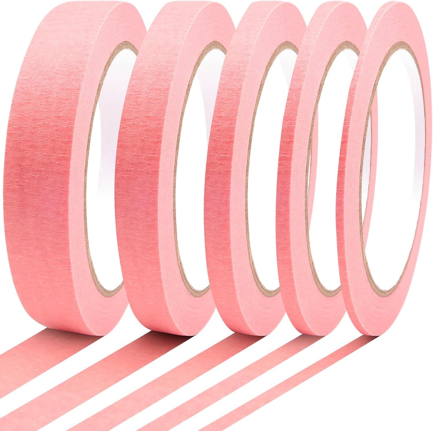 5 Rolls Pinstripe Tape - Masking Tape 1/16", 1/8", 1/4", 1/2", 3/4" - Thin Painters Masking Automotive Tape for DIY, Car, Auto, Paint, Art, Tumblers (Pink)