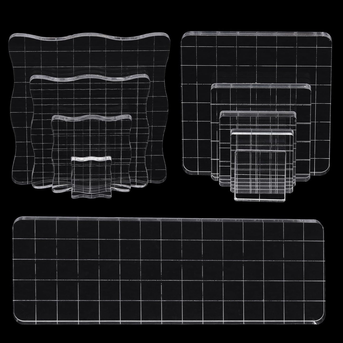 10Pcs Clear Acrylic Stamp Blocks Set, Acrylic Stamping Blocks Tools Clear Stamps with Grid Lines for Photography Props Scrapbooking Crafts Card Making