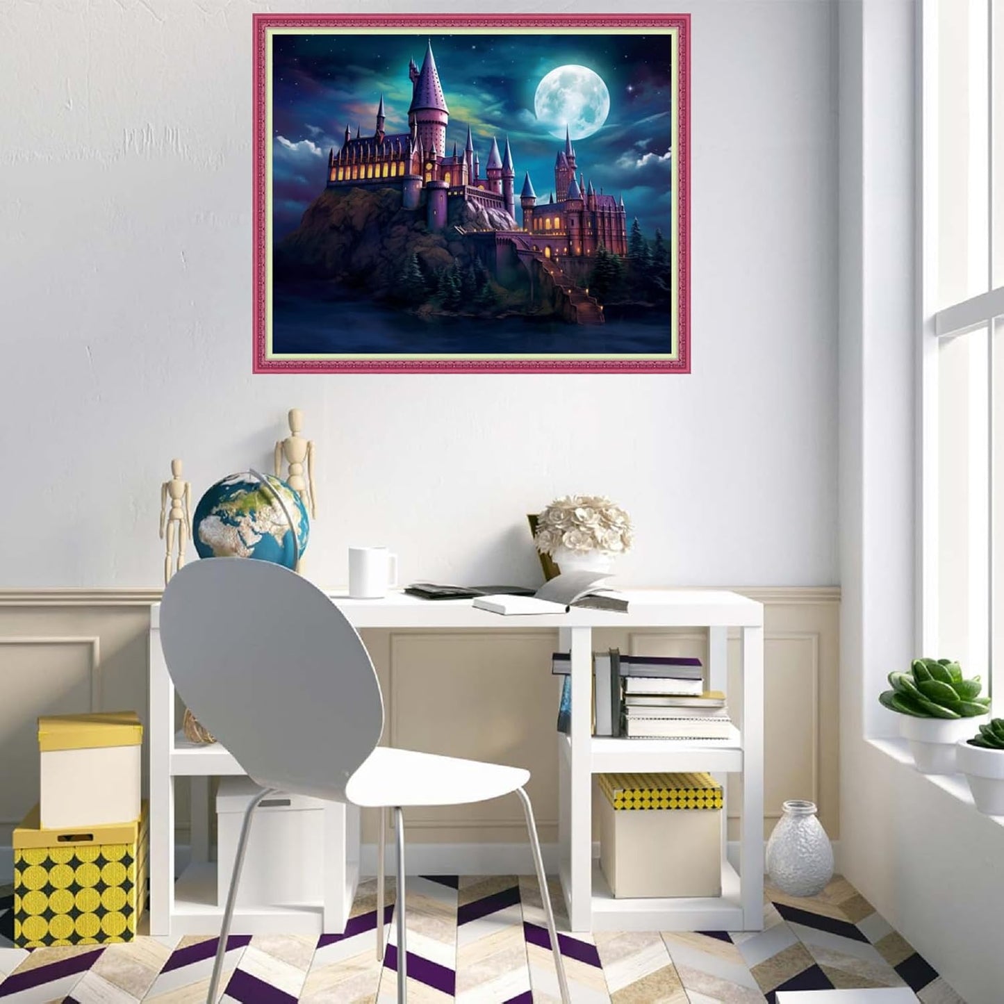 Disnesart Cross Stitch Stamped Full Embroidery Kits DIY 11CT Cotton Thread Printed DIY Needlepoint Kits Craft Needlework Set Cross-Stitch Stamped Sets-Moonlight Castle 16x20 inch