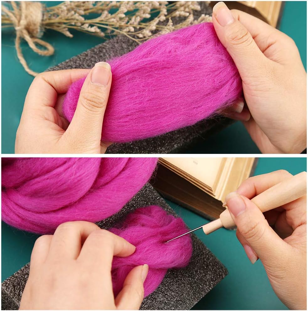 3.53oz Wool Roving Yarn, Wool Felting Supplies, Pure Wool, Chunky Yarn, Spinning Wool Roving for Needle Felting Wet Felting DIY Hand Spinning (Light Purple)