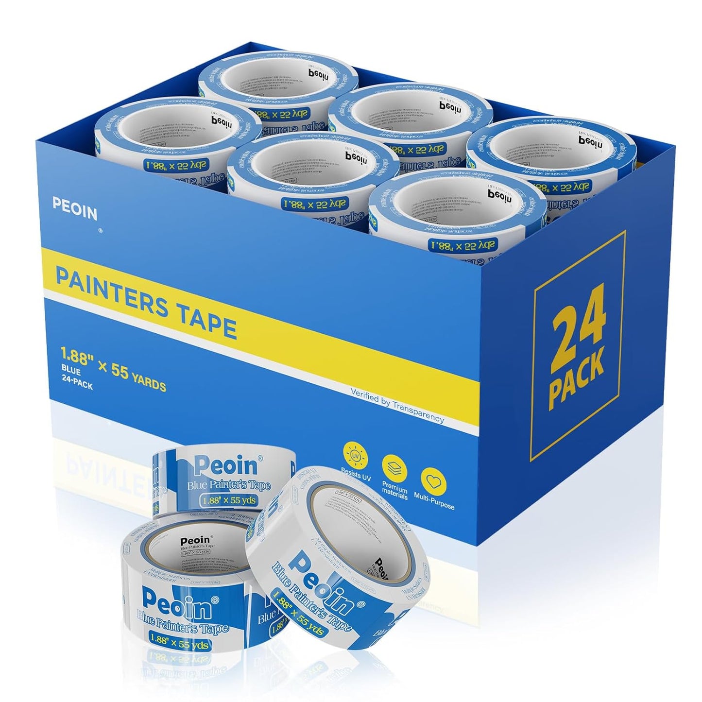 Blue Painters Tape 2 Inch Wide Bulk, 24 Roll Painting Tape Blue Masking Tape for Painting Wall DIY Edge, Paint 1.88 Inch 55 Yards X 24 Rolls 1320 Total Yards