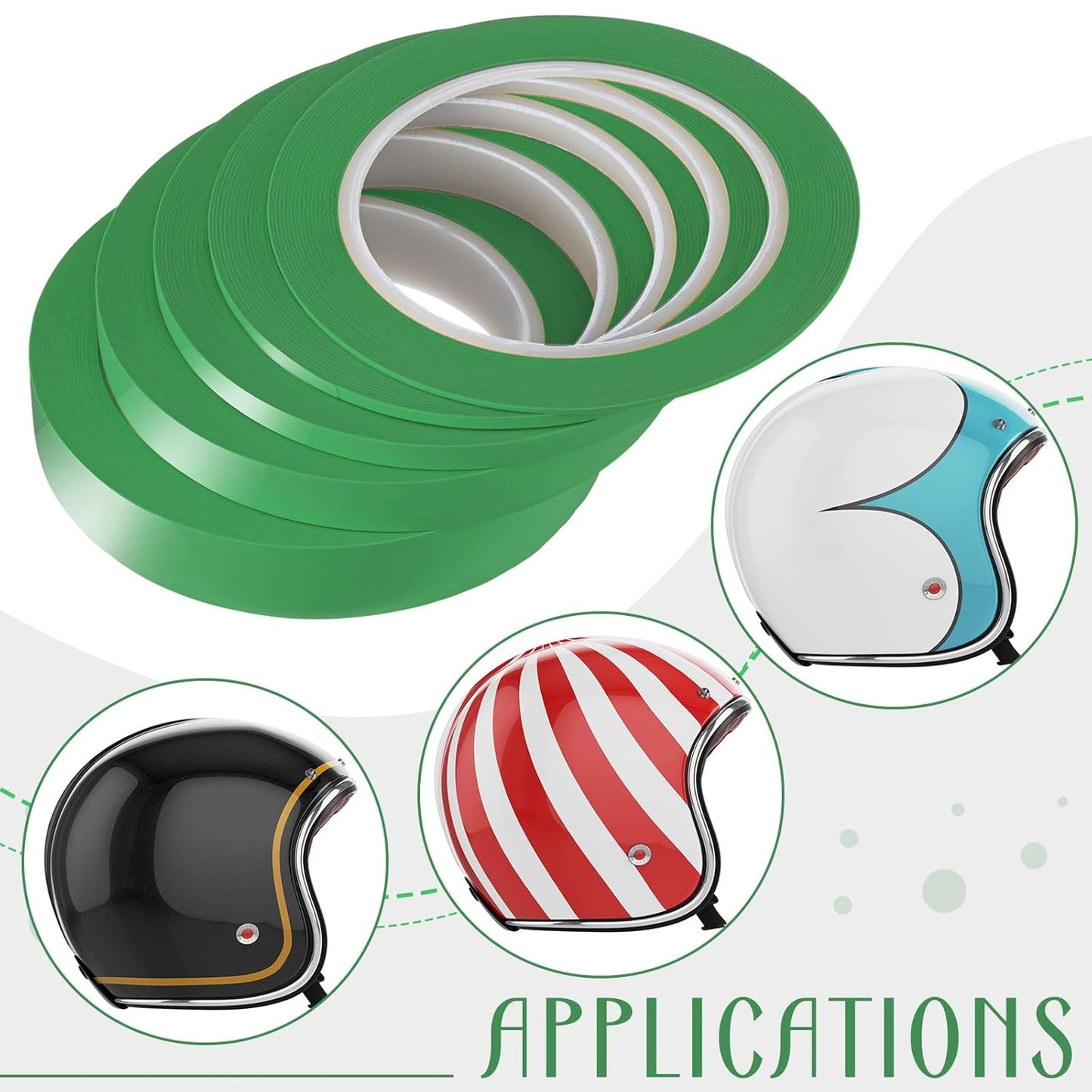 Xuniea 5 Rolls of Vinyl Tape Masking Tape Automotive Car Auto Paint for Curves, High Temperature Vinyl Low Tack(1/16 Inch, 1/8 Inch, 1/4 Inch, 1/2 Inch, 3/4 Inch,Green)