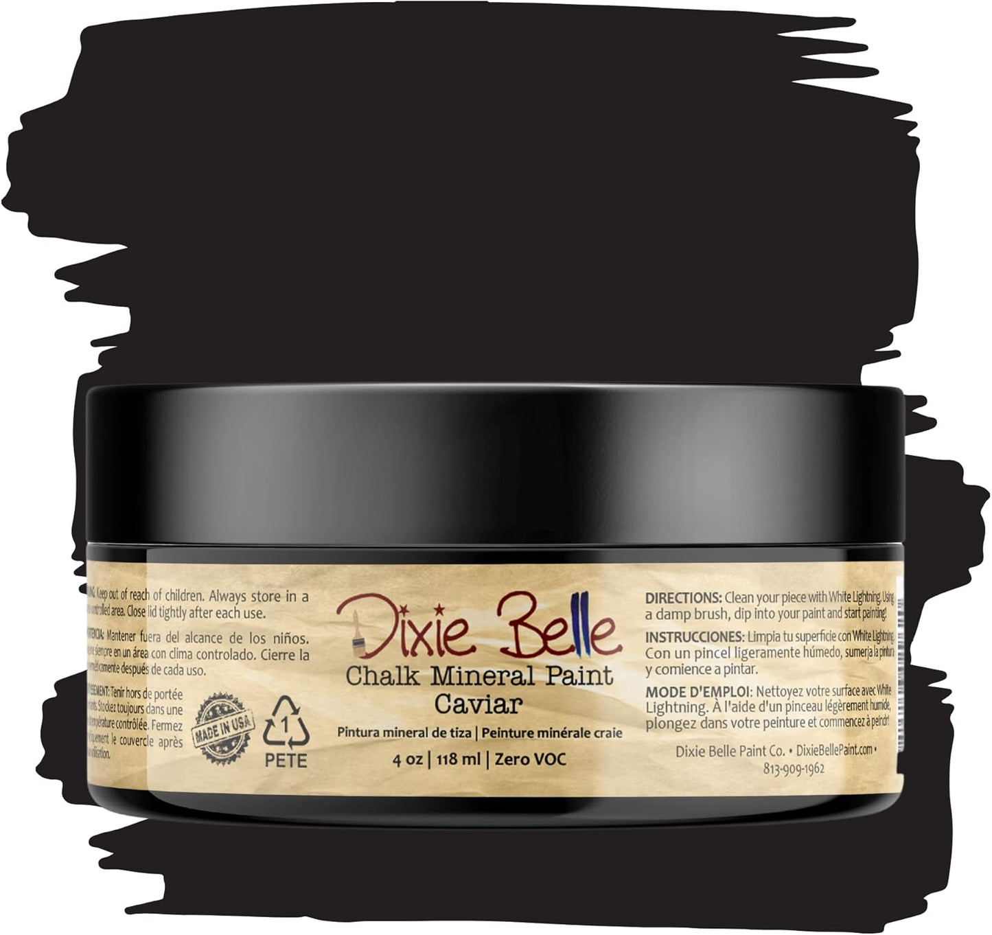 Dixie Belle Paint Company Chalk Finish Furniture Paint - Caviar (4oz) - Matte Black Chic Chalk Mineral DIY Furniture Paint