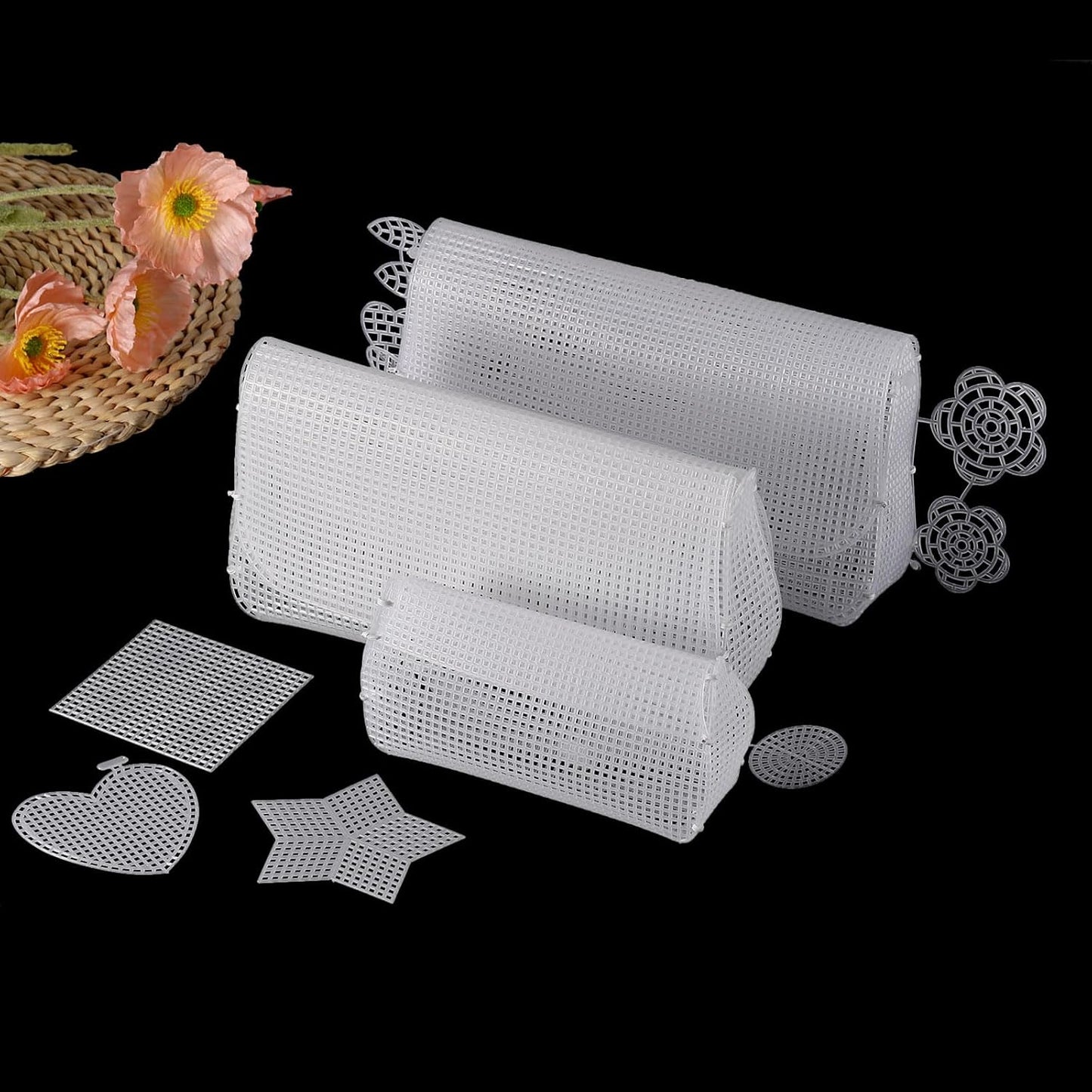 MECCANIXITY 2Pcs Plastic Mesh Canvas Sheet 4 Count 36 cm/ 14.2" for Crochet Bag Making Cross Blank Canvas for Embroidery Needlepoint, Bag, Knit Crochet Mesh, White