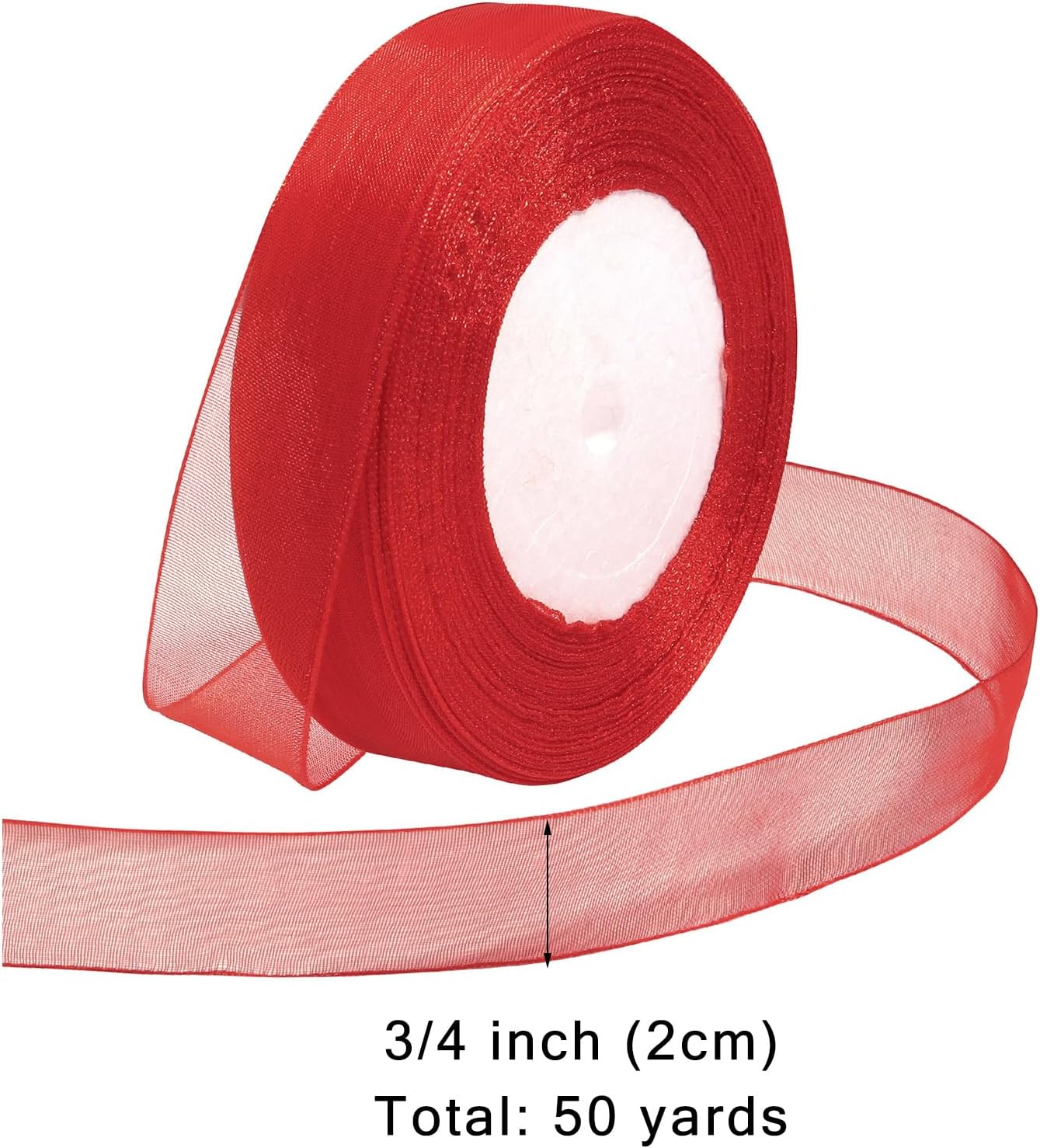 Ribbon for Gift Wrapping 3/4 inch Red Sheer Organza Ribbon for Flower Bouquet Tulle Thin Chiffon Ribbons for Wedding Invitations Christmas Halloween Presents Decorations Crafts 50 Yards