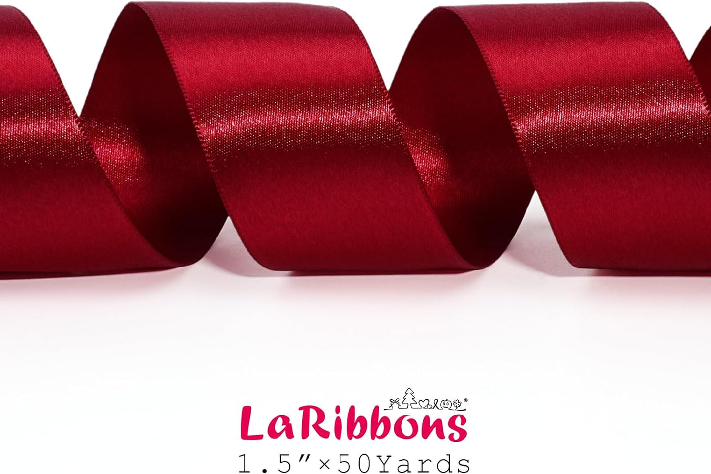 LaRibbons Burgundy Satin Ribbon 1 1/2 Inch 50 Yards, Luxury Double Faced Red Silk Ribbon for Flower Bouquet Crafts Gift Wrapping Wedding Bow Christmas Decoration