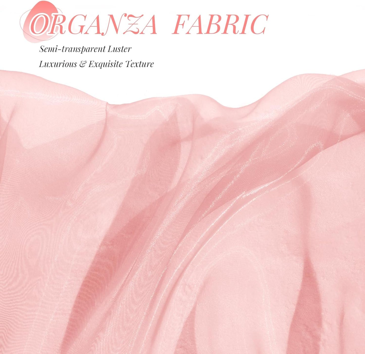 P Pothuiny Sheer Organza Fabric by The Yard, 3 Yards x 60 Inch Wide Bridal Light Pink Organza Tulle Fabric Roll Shiny Gauze Fashion Dress Sewing Craft for Wedding Party Decorations Backdrop