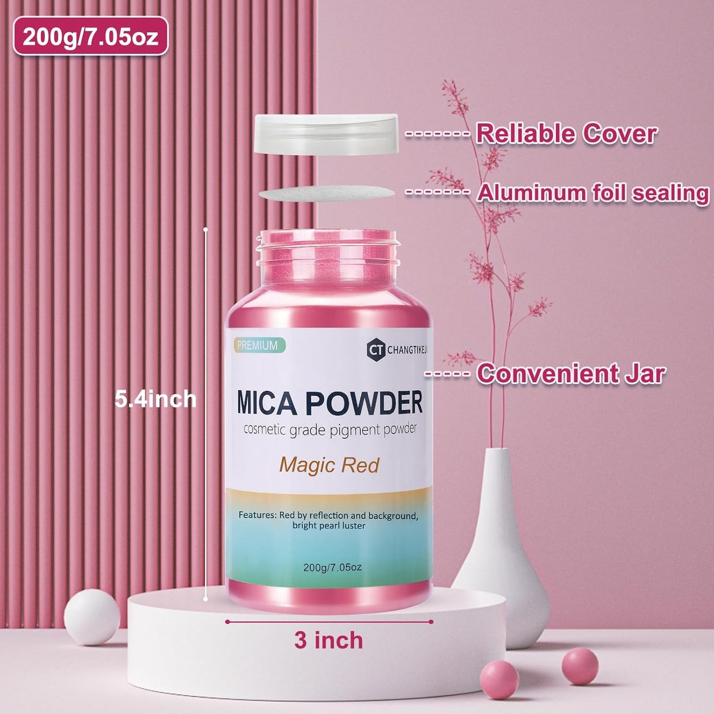 Mica Powder,7.05OZ（200g）,Magic Red Mica Powder Pigment for Epoxy Resin，Lip Gloss，Car Paint，Dye，Soap Making，Nail Polish,Epoxy Resin,Candle Making,Bath Bombs