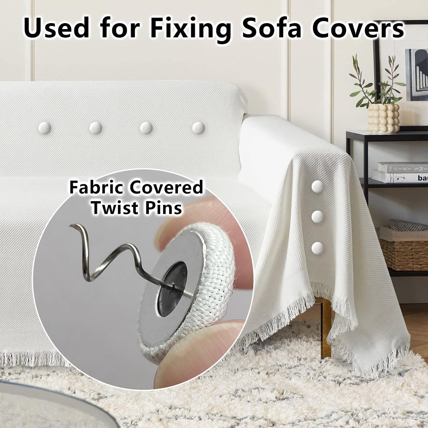 Linen Fabric-Covered Twist Pins - 8 Colors Upholstery Pins & Bed Skirt Pins -Used to Secure Sofa Cushion, Armrest Covers, Furniture & Bed Skir (12, Middle Gray)