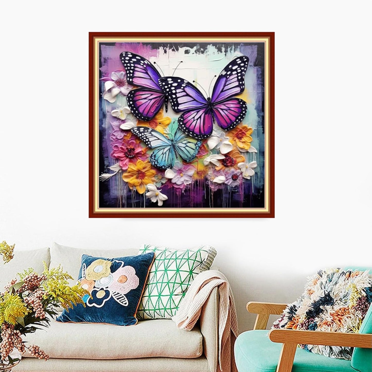 Foxdiviy Stamped Cross Stitch Kits Full Range of Embroidery Needlework Starter Kits for Beginners Adults 11CT Embroidery Patterns Art Crafts DIY Needlepoint Kits-Rainbow Butterfly 18x18 inch
