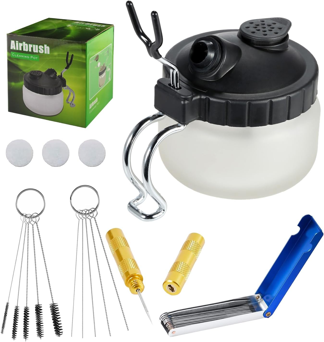 JOYABEST Multi-Purpose AirbrushCleaning Pot Airbrush Washing kit,with Spray GunCarburetorCleaning Tool Set,5 Cleaning Needles + 5 Nylon Brushes + 1 Repair Tool for Removing Nozzle Paint, Dirt