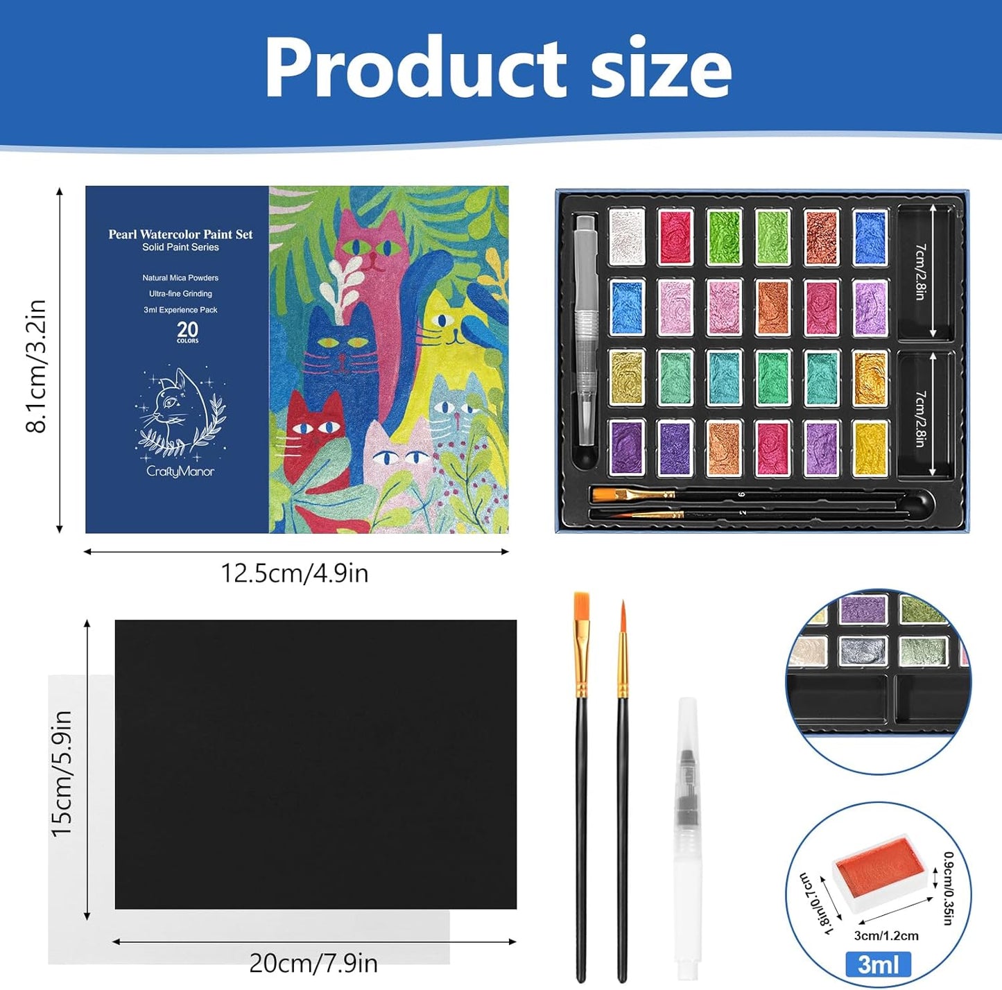 3ml Glitter Watercolor Paint Set with Paper, 24 Colors Shimmer Metallic Watercolour Painting Sets, Solid Pearl Water Color Paints for Adult, Kids, Matisse Style (Matisse 24Colors-L)