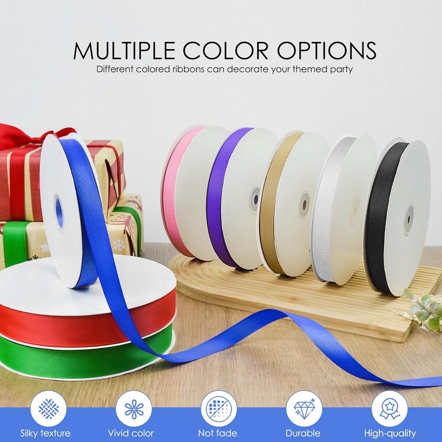 50 Yards 3/8 inch Grosgrain Ribbon, Solid Color Fabric Ribbon Perfect for Gift Wrapping, Wedding, Handmade Bows, Floral Bouquets and Party Decoration(Royal Blue)