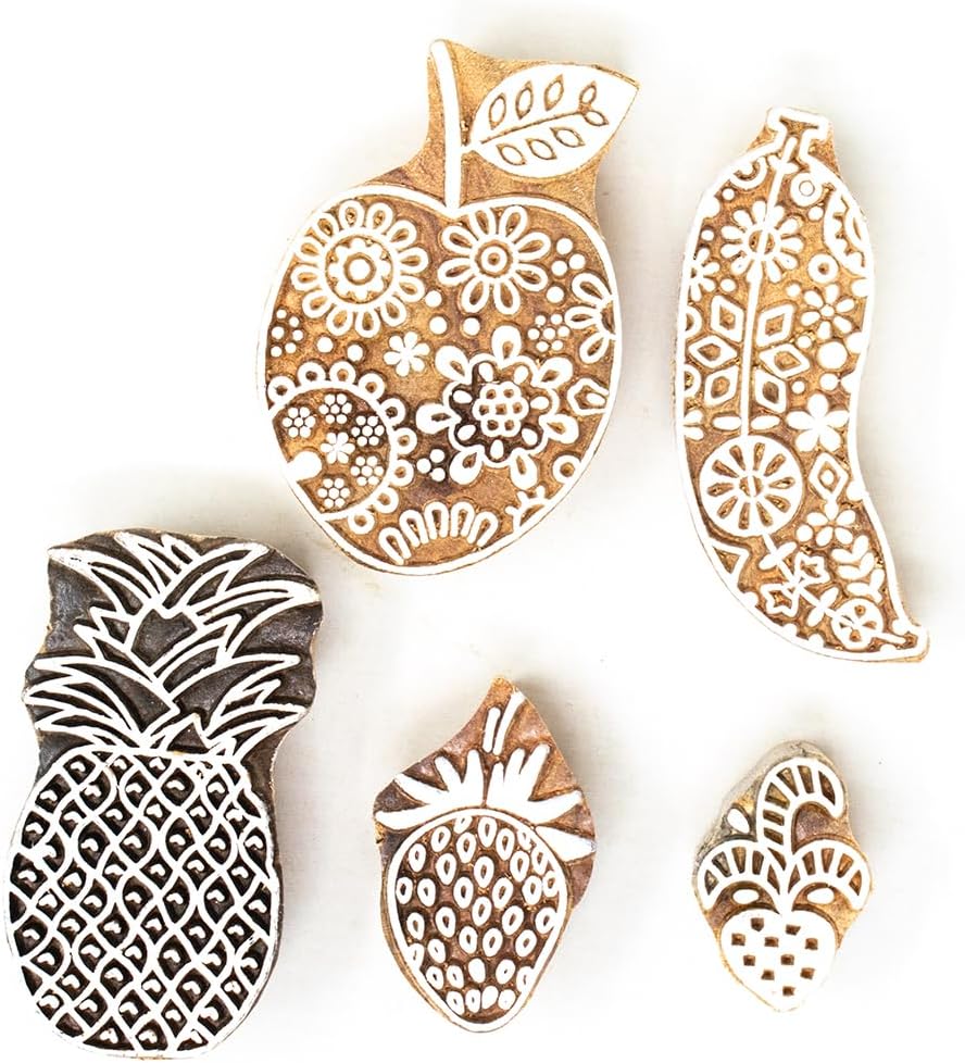Hashcart Wooden Indian Traditional Design Printing Stamps/Blocks for Printing Saree Border/Dresses/Craft Card Making/Scrapbook/Clay Pottery (Set of 5)