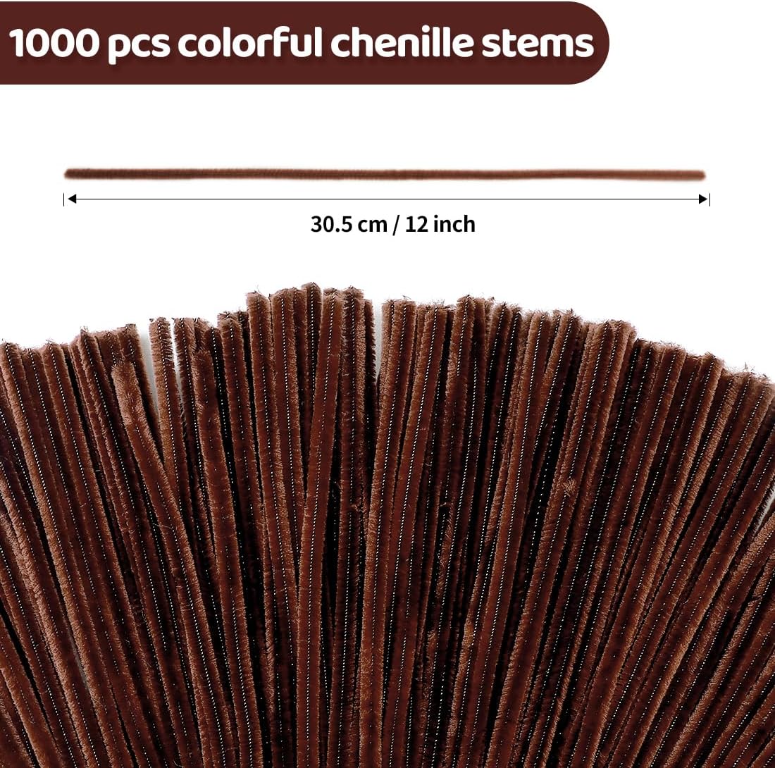 Eppingwin 1000pcs Pipe Cleaners, Dark Coffee Pipe Cleaners Craft Supplies, Brown Chenille Stems for DIY Arts Crafts Project(Brown)