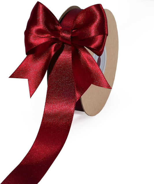 LaRibbons Burgundy Satin Ribbon 1 Inch 50 Yards Luxury Double Faced Red Silk Ribbon for Flower Bouquet Crafts Gift Wrapping Wedding Bow Christmas Decoration