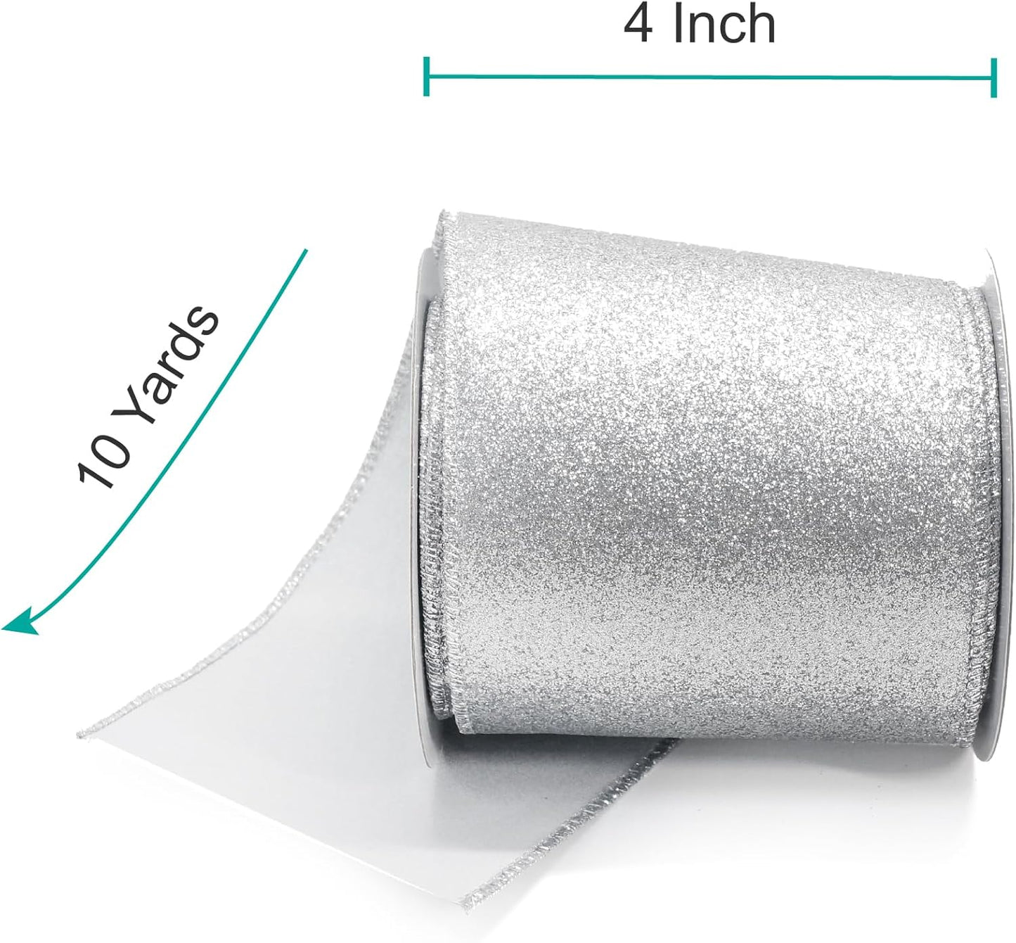 CT CRAFT LLC Glitter Wired Ribbon 4" x 10 Yards Silver for Christmas Home Decor Bow Gift Wrapping DIY Crafts Wreath