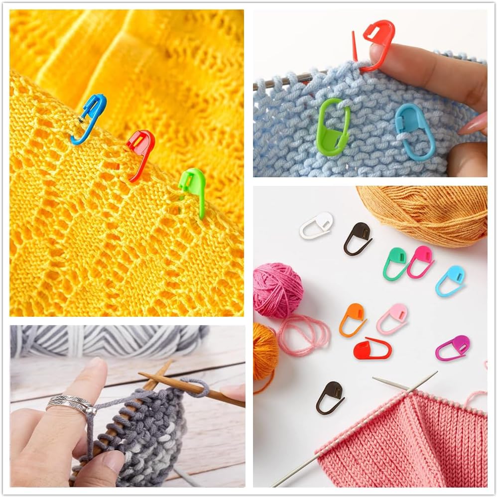 Hayodo Stitch Markers 10 Colors Knitting Crochet Locking 60/160/240Pcs Stitch Needle Clip Counter with 3 Plastic Needle Randomly and 1 Knitting Crochet Loop Ring (Multicolor-60 pcs)