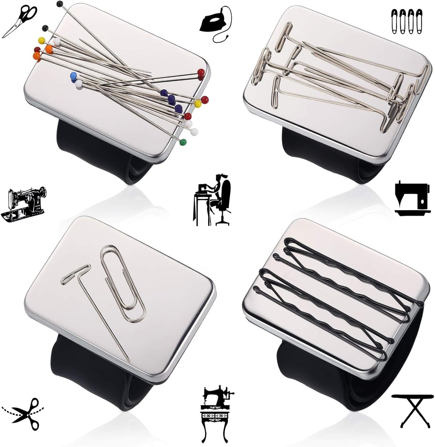 Magnetic Wrist Sewing Pincushion with 100 Pieces 1.5 Inch Ball Head Sewing Pins Set Wrist Magnetic Pin Holder Gift Supplies(Black)