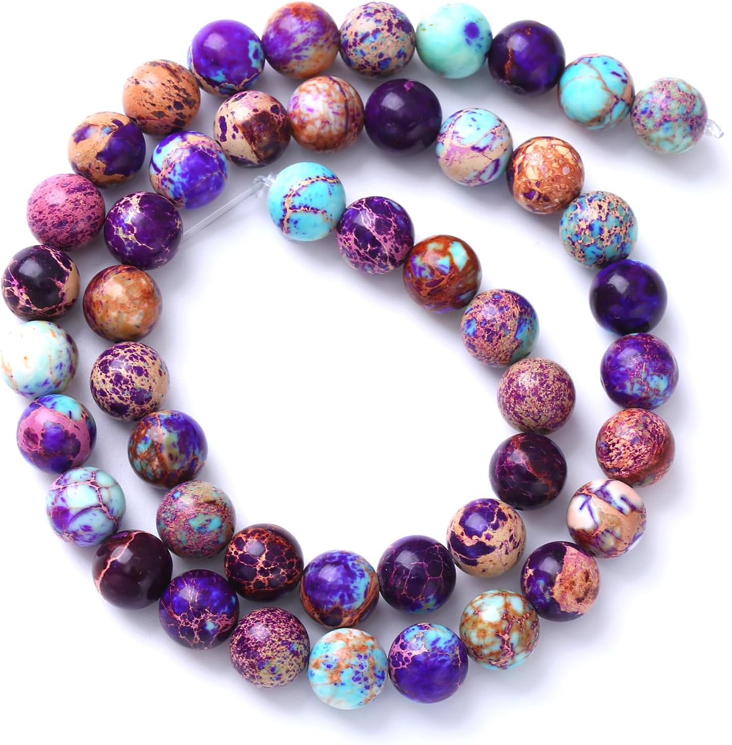 46PCS 8mm Natural Galaxy Sea Sediment Jasper Beads Gemstone Round Loose Spacer Stone Beads for Jewelry Making DIY Bracelet Necklace 15 Inch