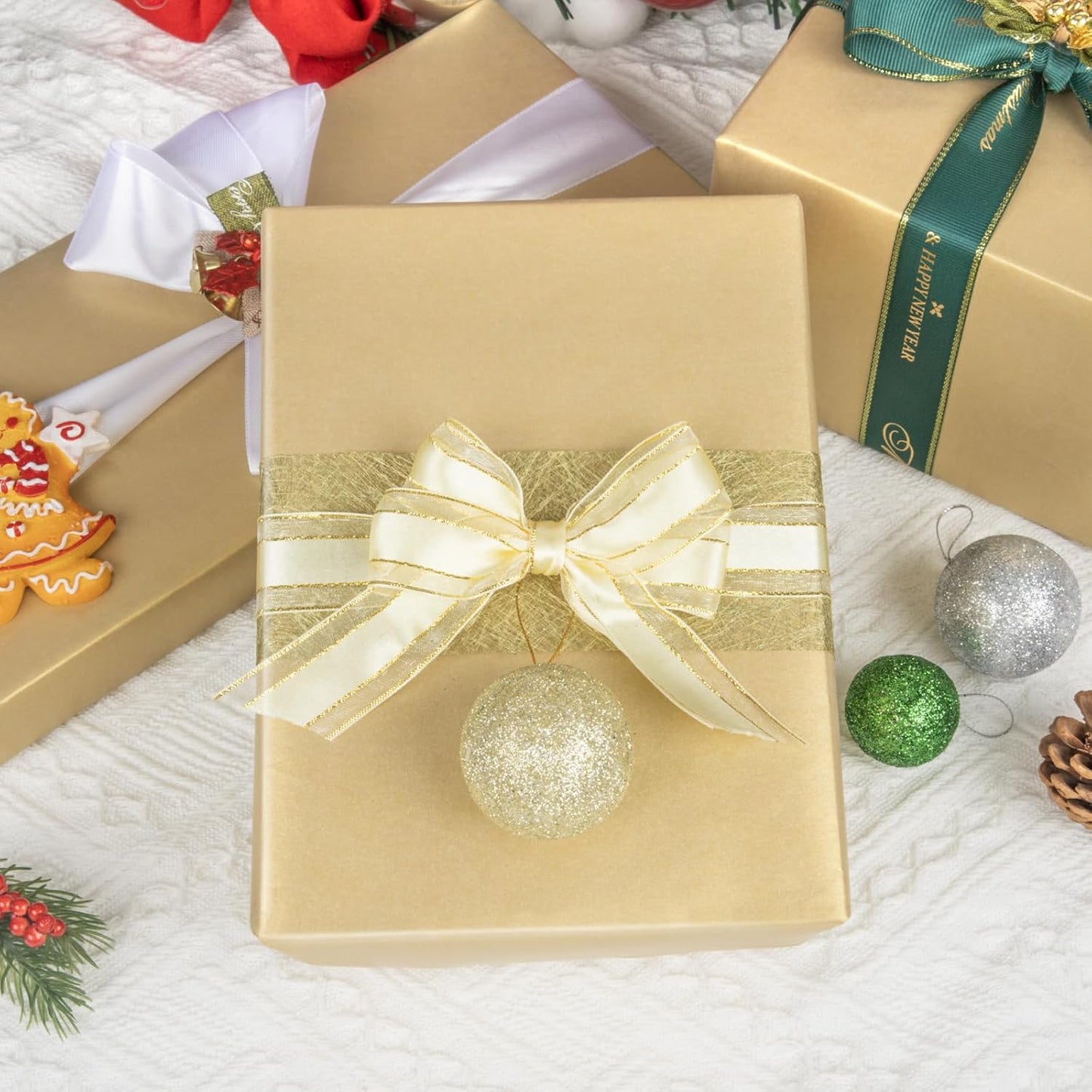 NESCCI Gold Matte Wrapping Paper,Solid Color Pearly-Lustre Paper-3 Roll,17 Inches X 32.8 Feet Per roll.Gift Wrapping Paper,Perfect for Wedding,Valentine's Day,Birthday, Christmas,Baby Shower