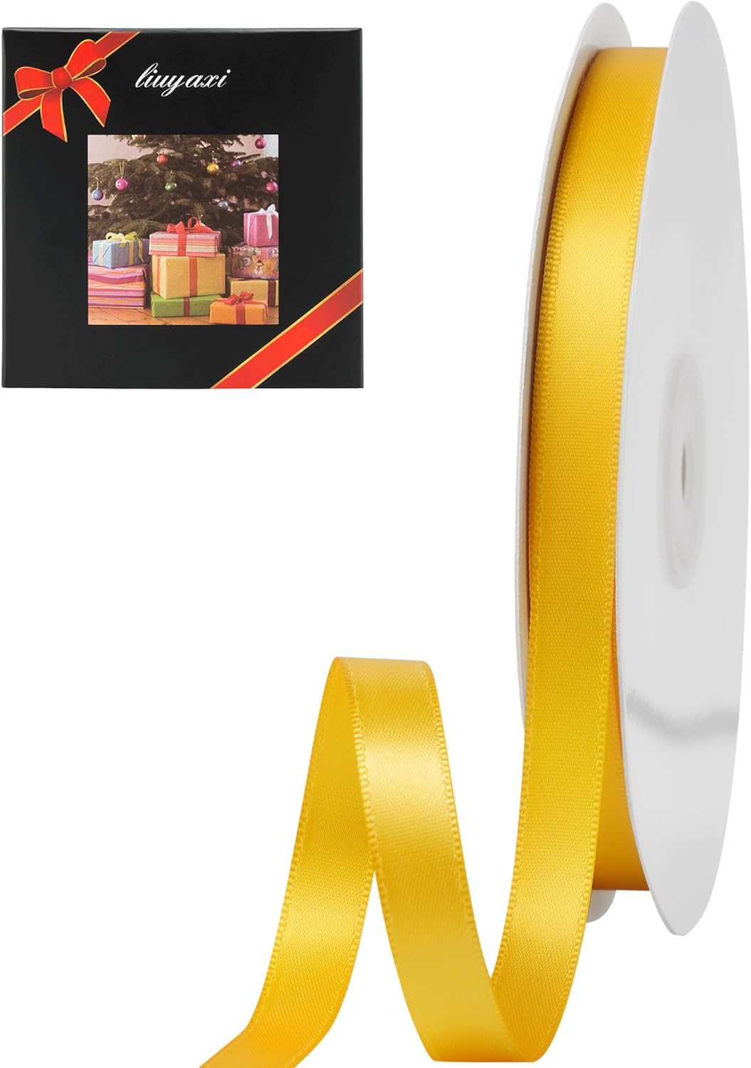 LIUYAXI Yellow Stain Ribbon, 1/2" X Continuous 50 Yards, Double Faced Fabric Ribbon Perfect for Gift Wrapping Wedding Christmas Birthday Floral Arrangement Craft