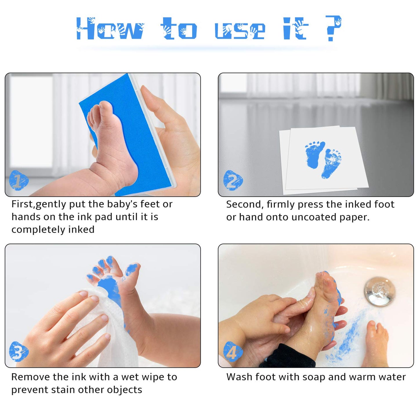 Ink Pad, 5x4'' Washable Non-Toxic Ink Stamp Pad for Baby Footprint Handprint, Sky Blue