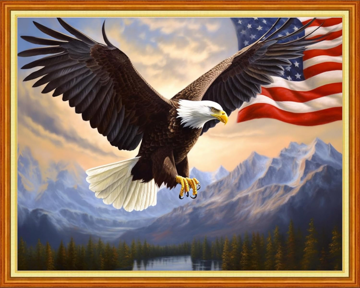 Foxhool Beginners Cross Stitch Kits Stamped Full Range of Embroidery Kits for Adults DIY Cross Stitches kit Embroidery Patterns for Needlepoint kit-Flag Eagle 16x20 inch