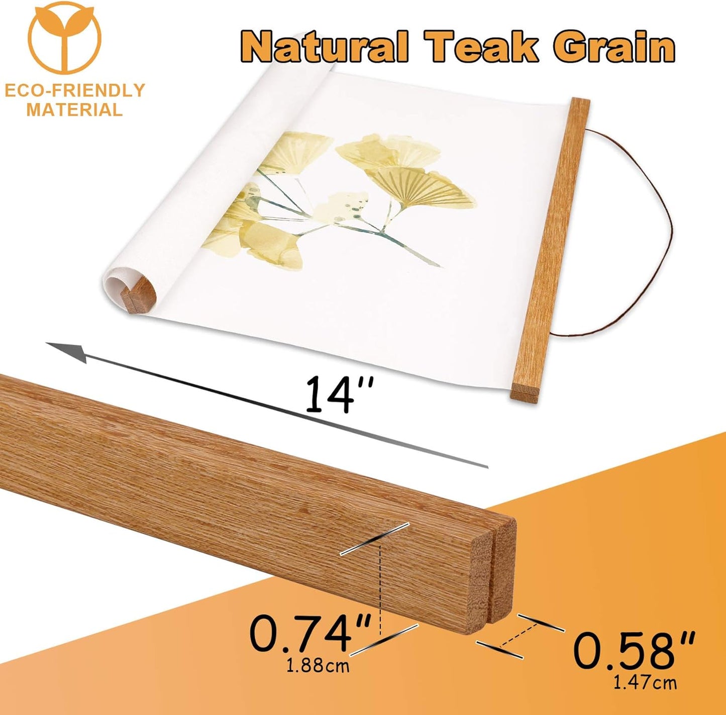 WITCOLOR Magnetic Poster Hanger Frame, 14 Inch Wide Teak Wood Magnet Poster Frame for Posters, Prints, Photos, Pictures, Maps, Scrolls, and Canvas Artwork