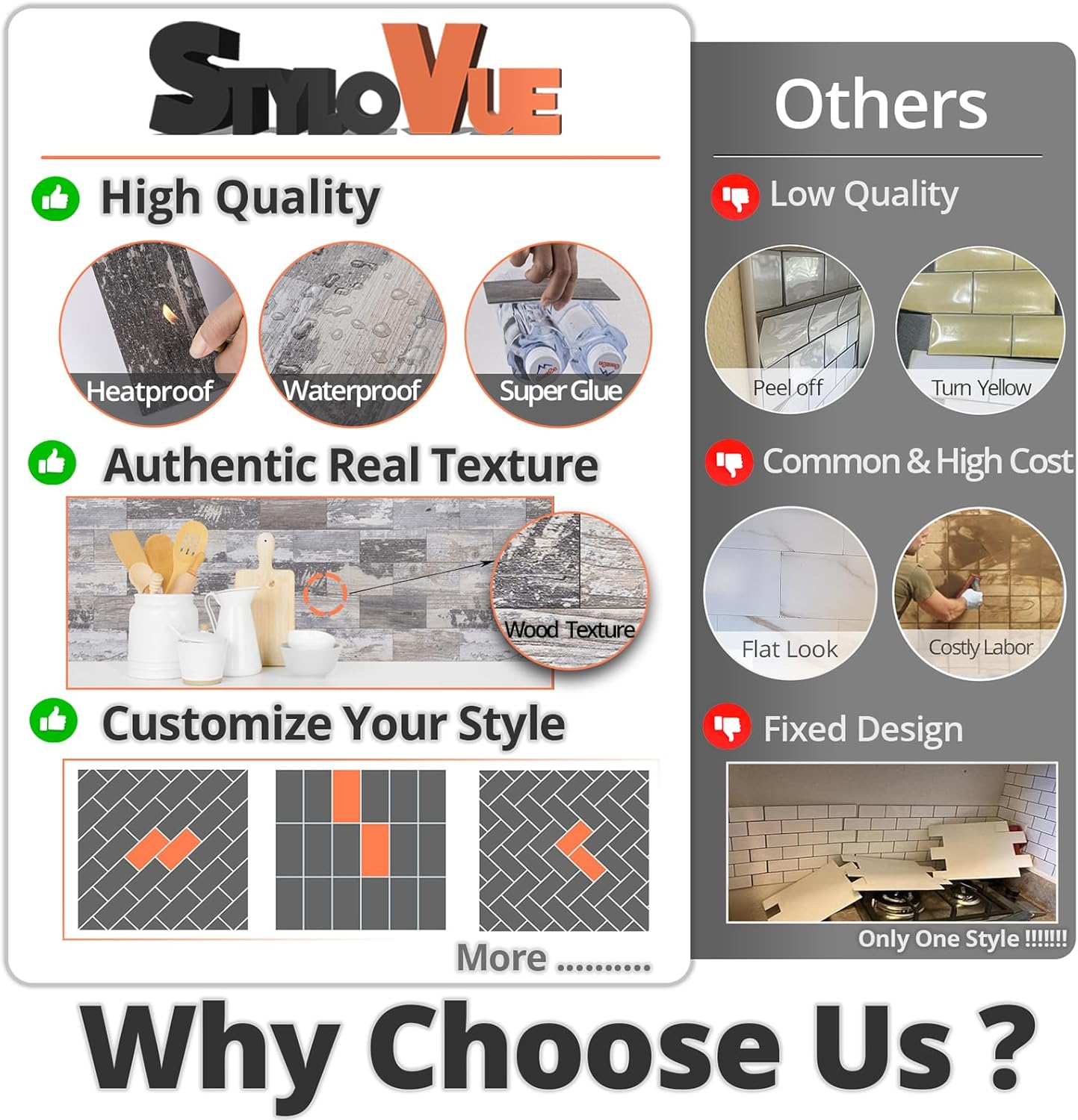 100 Pieces Peel and Stick Backsplash for Kitchen, 3" x 6" PVC Subway Tile Upgraded Distressed Wood Backsplash Stick on Tile Elevate Kitchen, Bathroom, Fireplace,RV