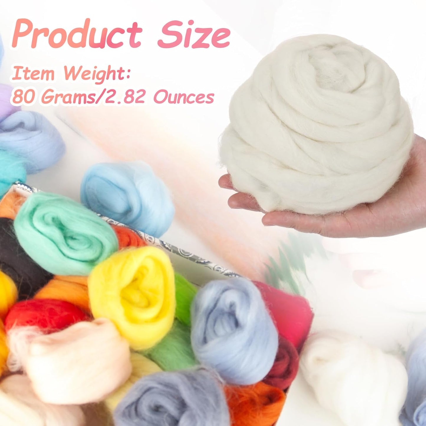 PATIKIL Wool Roving Yarn, 80G/2.82OZ Soft Felting Wool Pure Chunky Roving Yarn Bulk for Needle Felting Knitting Blanket Spinning Weaving DIY Craft, Cream White