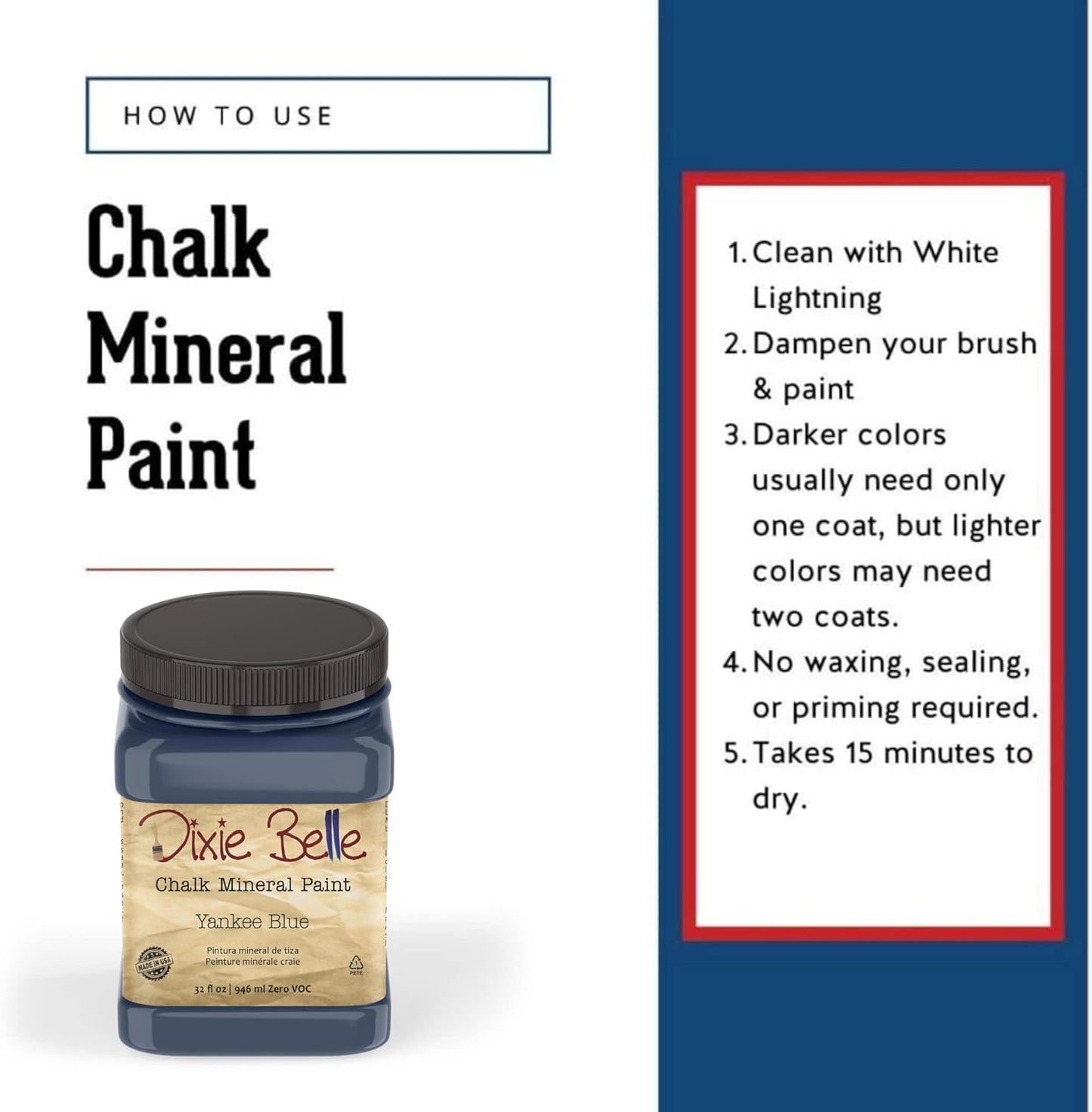 Dixie Belle Paint Company Chalk Finish Furniture Paint - Yankee Blue (32oz) - Matte Cool Navy Chic Chalk Mineral DIY Furniture Paint