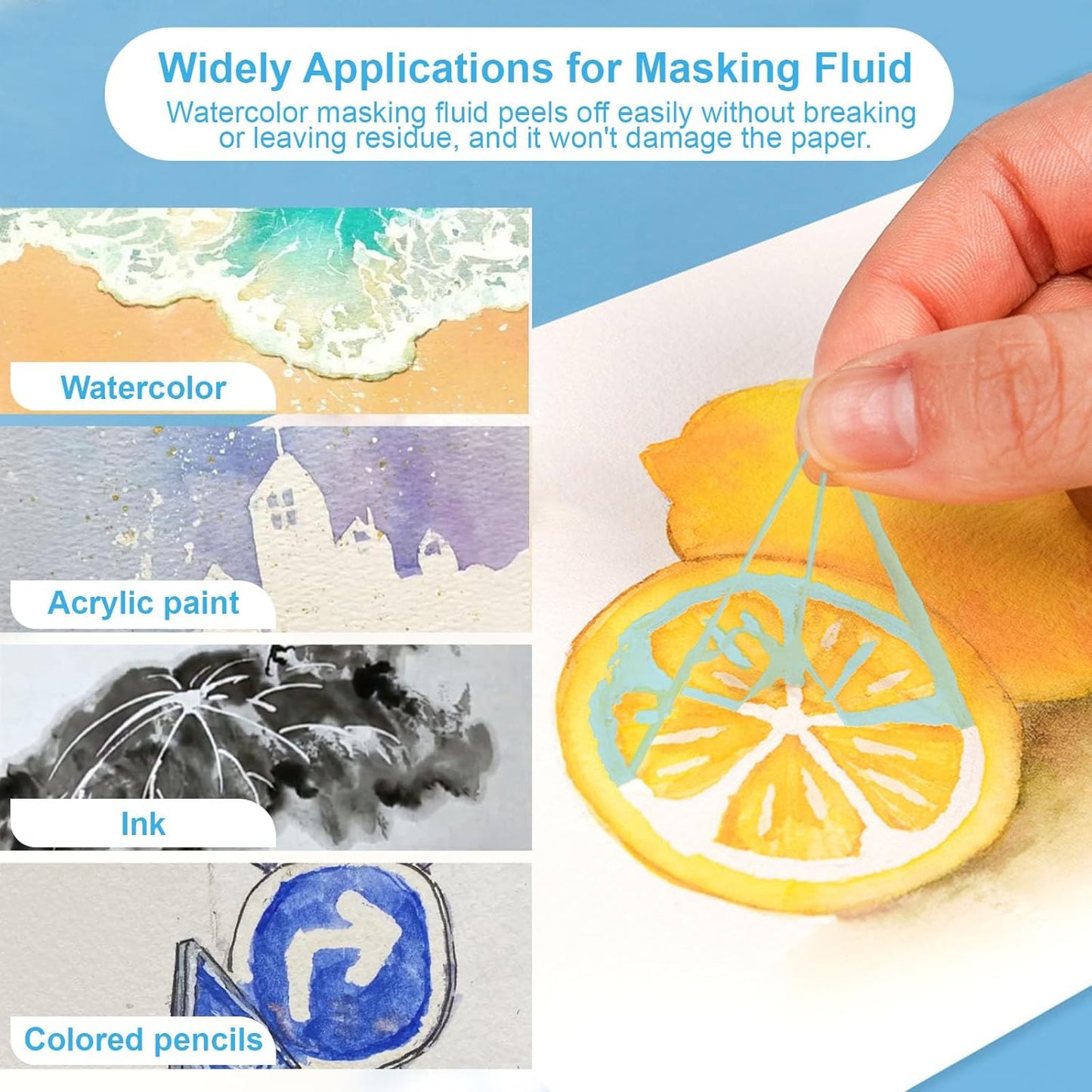 60ml Blue Masking Fluid for Watercolor Painting,Quick-Drying and Easy to Tear,No Residue,Suitable for Watercolor Painting to Prevent Accidental Staining,and Liquid Masking for Art Projects