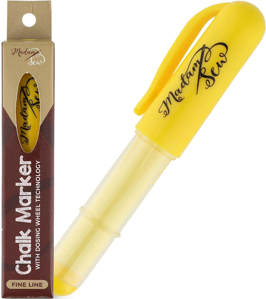 Madam Sew Fabric Chalk Markers for Sewing & Quilting | Refillable Tailors Chalk for Fabric Marking with Dosing Wheel | Ideal for Marking on Cotton, Knit, Suede (Yellow)