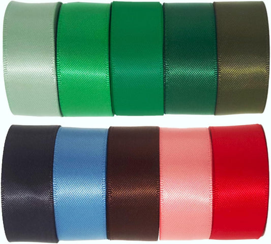 1-1/2 Inch Double Faced Satin Ribbon Set, 50 Yards Pack, Into The Forest-10 Colored Green Ribbon Bulk for Gift Wrapping, Crafts, Flower Bouquet, Eco Environment, Earthy Day, Forest Wedding