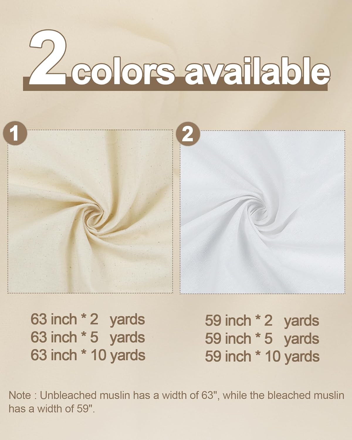 HOTGODEN Medium Weight 100% Cotton Muslin Fabric: 59 inch x 2 Yards Bleached Muslin Linen Fabric Material for Sewing Material Apparel Cloth