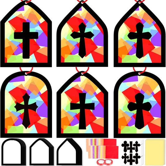 40PCS Sunday School VBS Crafts Bulk: Paper Cross Nativity Suncatchers, Jesus Religious Christian Classroom Camping Activity DIY Kits Gifts Church Decorations, Window Stained Glass Effect Art Supplies